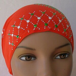 Orange Pre-Tied Stud Chemo Cap Slip On Bonnet Hijab Undercap #4